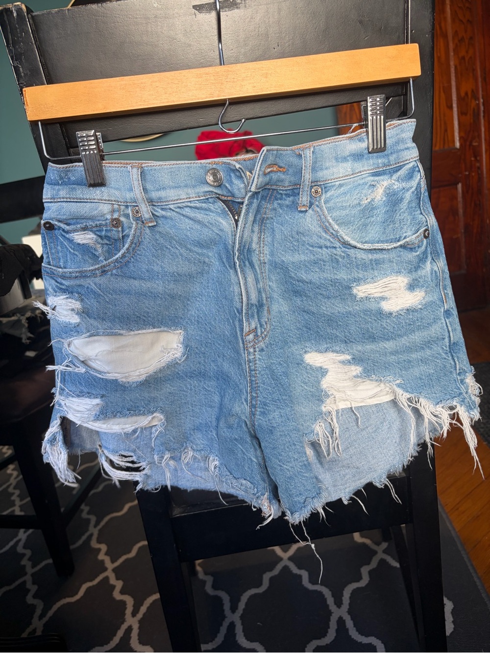 American Eagle Outfitters Light Blue Distressed Denim Cutoff Shorts